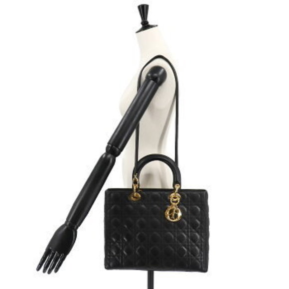 Christian Dior Lady Large Shoulder Bag Leather Black - Picture 8 of 8